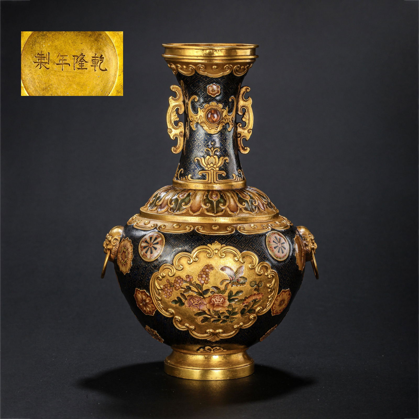 CHINESE QING DYNASTY COURT MADE PURE GOLD ENAMEL VASE (1 of 12)