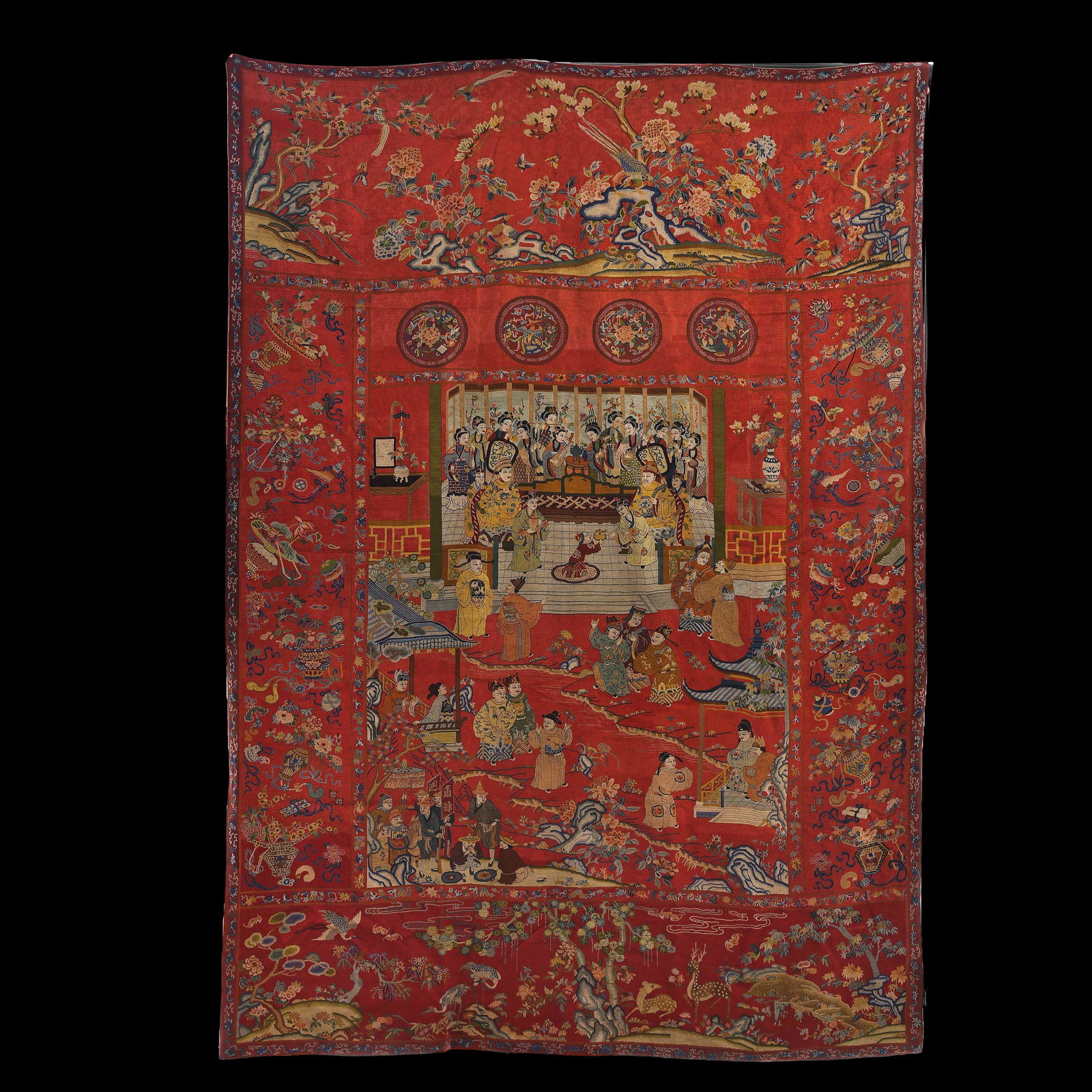 CHINESE QING DYNASTY EMBROIDERED CELEBRATE BIRTHDAY PICTURE (1 of 8)