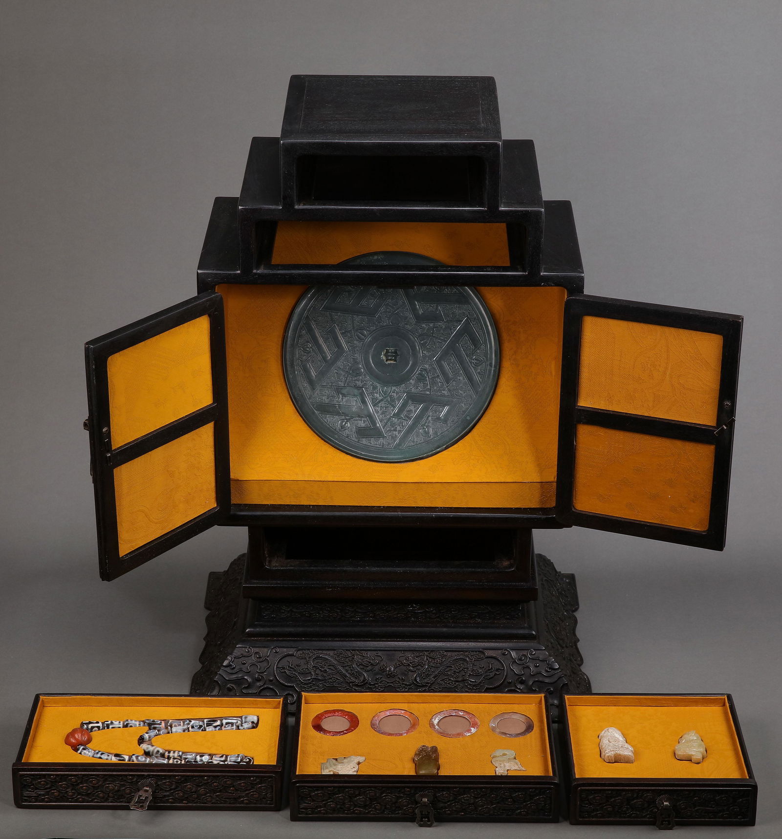 CHINESE QING DYNASTY RED SANDALWOOD TREASURE CABINET (1 of 20)