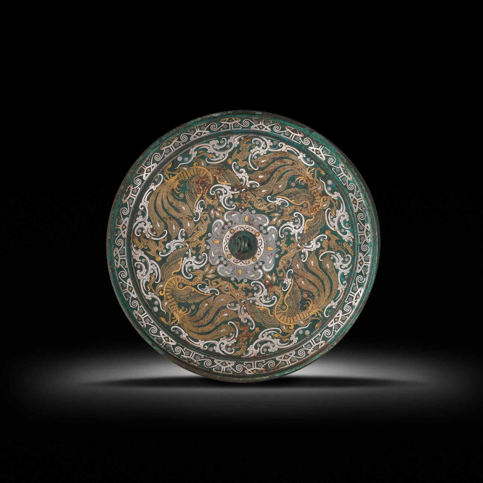 CHINESE HAN DYNASTY GOLD AND SILVER BRONZE MIRROR (1 of 8)