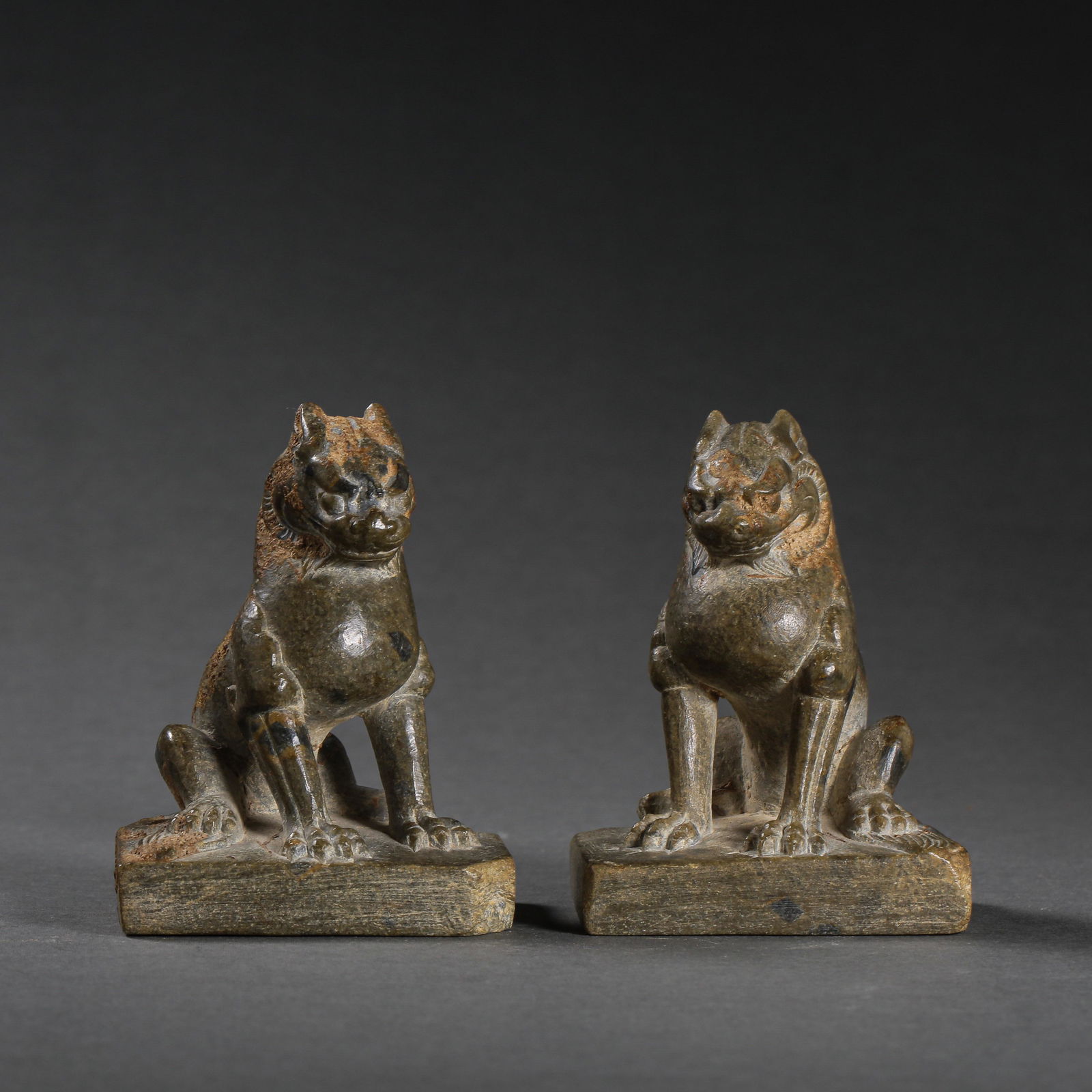A PAIR OF CHINESE TANG DYNASTY BLUESTONE LIONS (1 of 10)