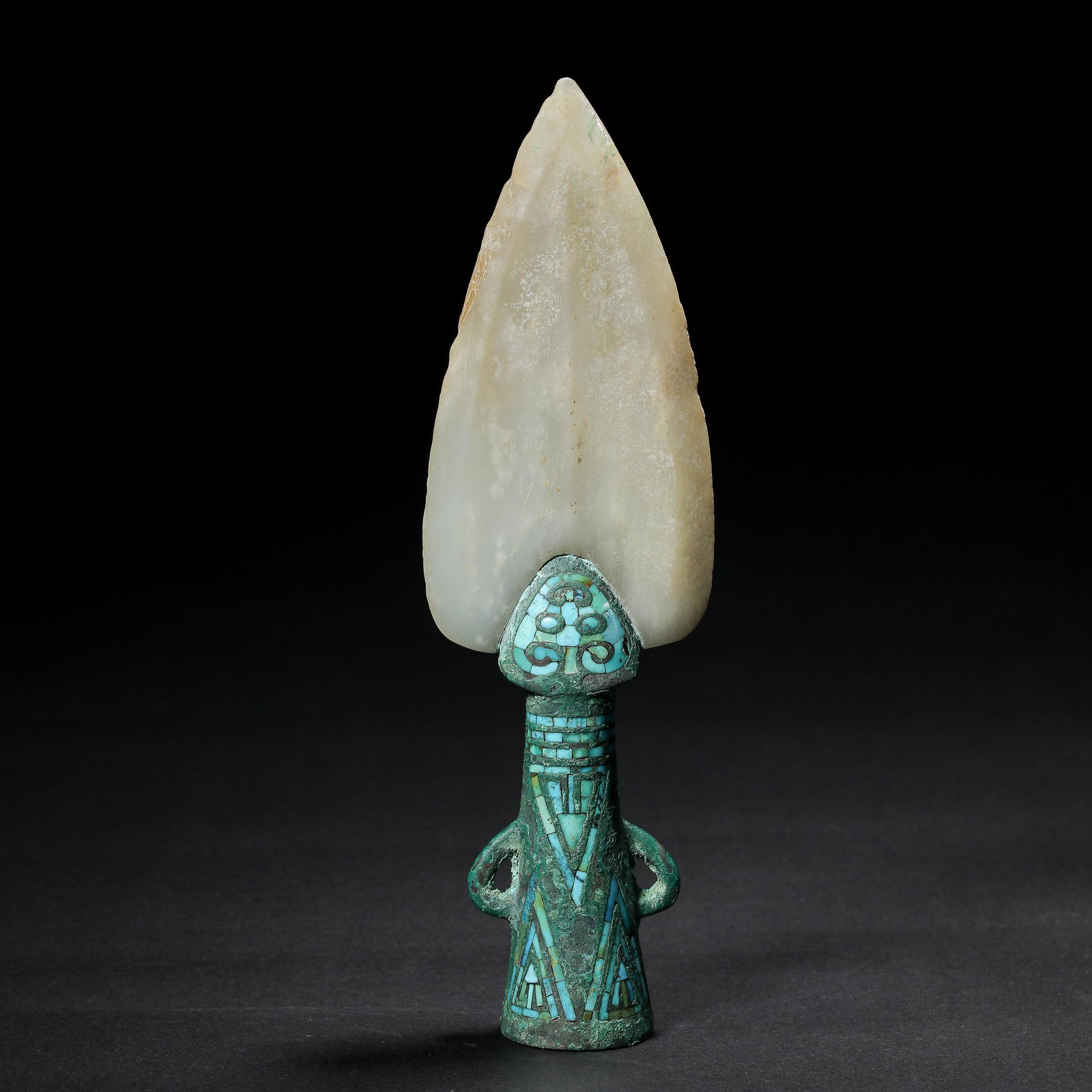 CHINESE HAN DYNASTY BRONZE INLAID WITH JADE GE (1 of 10)