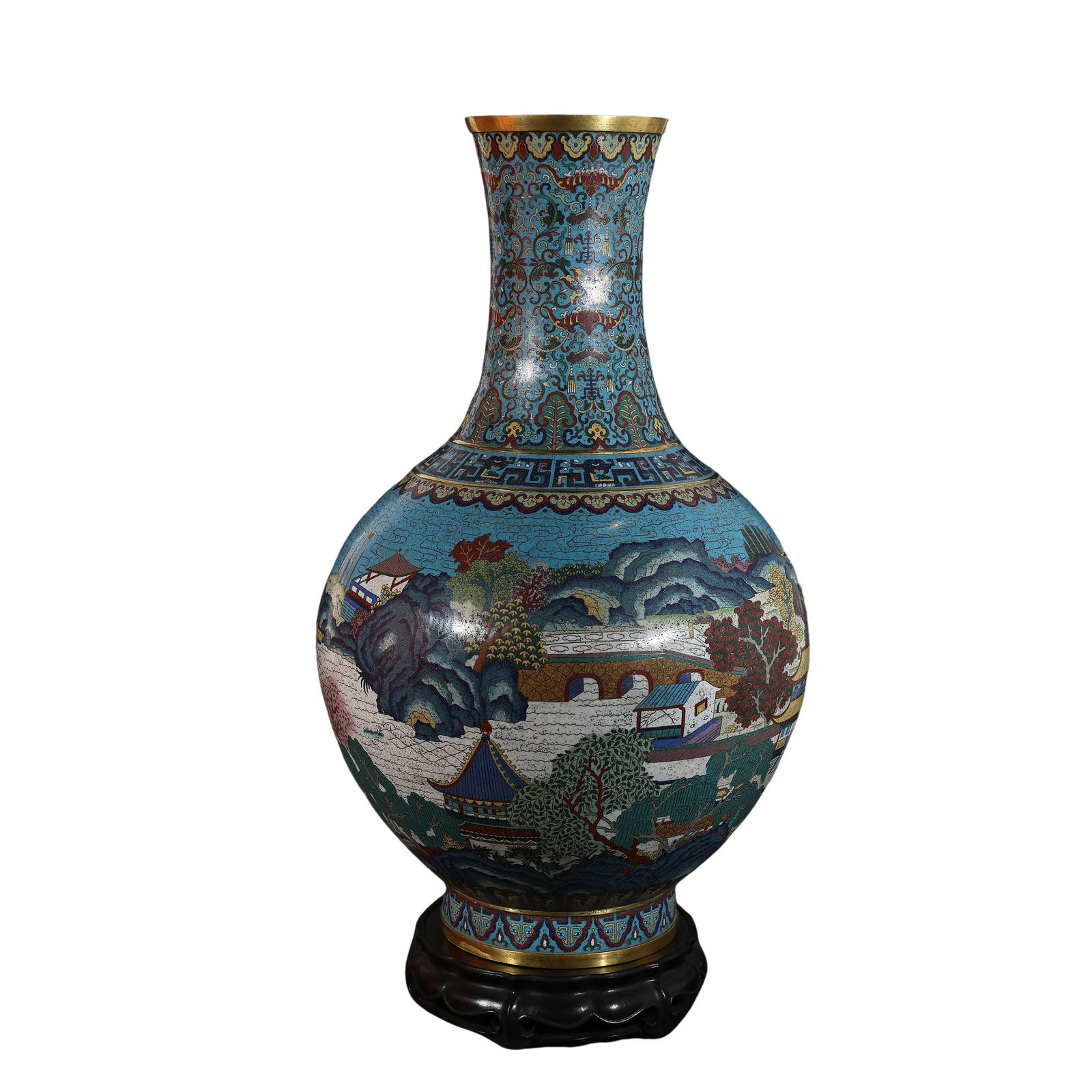 QING QIANLONG PERIOD PINCH SILK ENAMEL CLOISONNE ROUND BOTTLE (1 of 11)