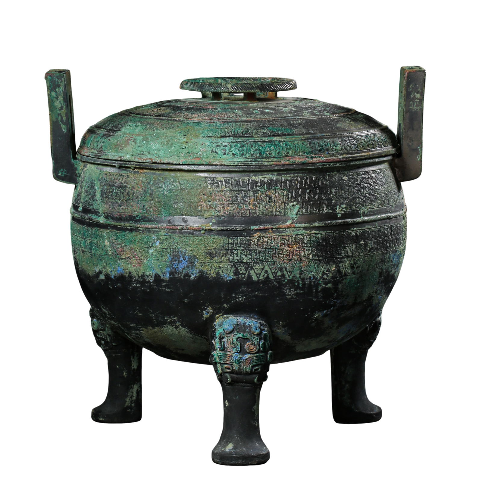 11TH CENTURY BC WESTERN ZHOU DYNASTY BRONZE THREE-LEGGED TWO-EAR LID FURNACE (1 of 12)