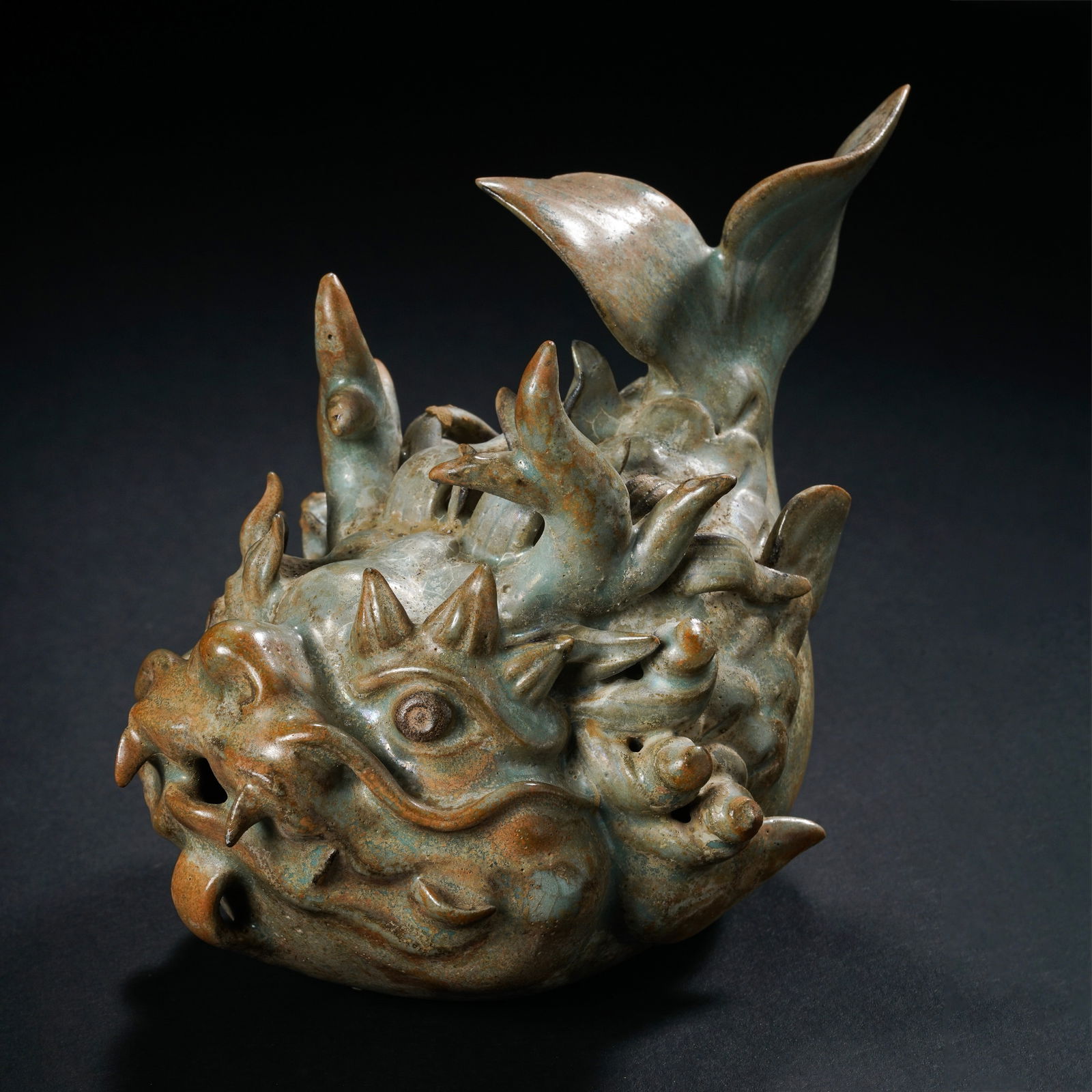 10-13 CENTURIES SONG DYNASTY RU WARE GREEN GLAZE FISH STATUE (1 of 9)