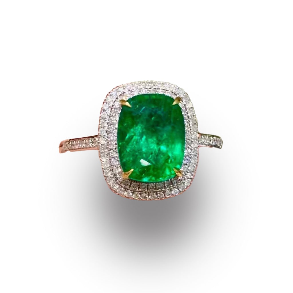 18k gold diamond inlaid natural emerald ring (1 of 1)