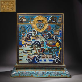 Chinese Qianlong period cloisonne enamel landscape and figure story pattern box