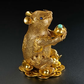 Chinese Qing Dynasty silver gilt fortune rat