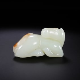 Hetian white jade lying horse from the Qing Dynasty