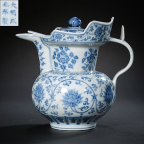 Blue and white entwined flower patterned monk's hat pot from the Chenghua period of the Ming Dynasty