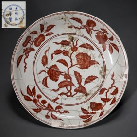 Chinese Ming Dynasty Hongzhi period alum red flower pattern plate