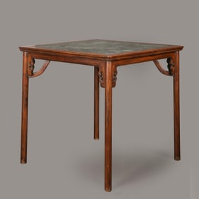 Chinese Qing Dynasty Huanghuali Wood Marble Inlaid Square Table