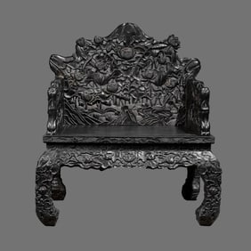 Chinese Qing Dynasty Main Rosewood Carved Lotus Pattern Throne