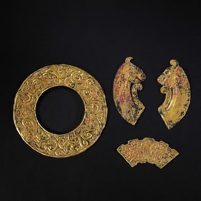 A group of pure gold ornaments from the Tang Dynasty of China