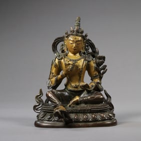 Partially gilded bronze Buddha statue from the Qianlong period of the Qing Dynasty, China