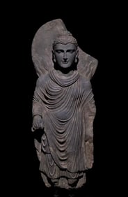 Standing Buddha statue from Gandhara schist, 2nd century AD