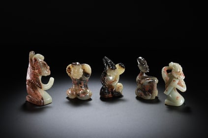 A group of Chinese Han Dynasty jade Hu people music figurines
