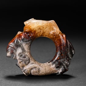 Chinese Han Dynasty white jade red infiltration dragon bi