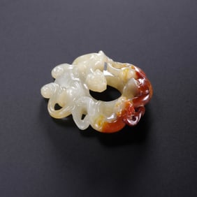Chinese Han Dynasty white jade red infiltration dragon heart pendant