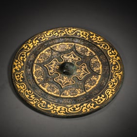 Bronze mirror with gold inlaid from the Han Dynasty, China