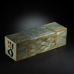 Chinese Han Dynasty gold-inlaid jade double-head pillow