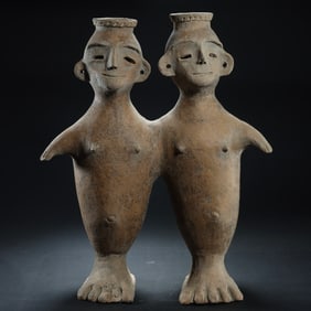 Chinese Neolithic Hongshan Culture pottery double-linked jar