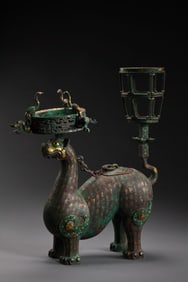 chinese Warring States period of the inlaid with gold and silver beast candlestick