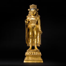 Bronze gold Buddha standing statue, Qianlong period, Qing Dynasty, China