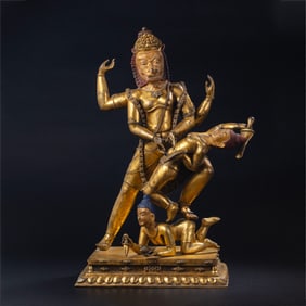 Chinese Qing Dynasty bronze golden Buddha standing statue