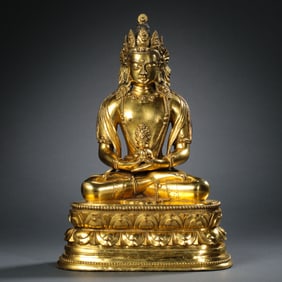chinese Ming Dynasty bronze gold Buddha sitting statue
