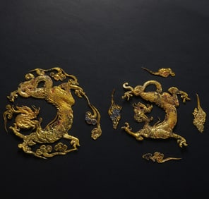A group of pure golden cloud dragons from the Tang Dynasty