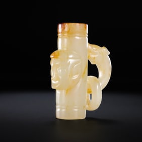 Chinese Han Dynasty white jade red-stained earring jade bridle