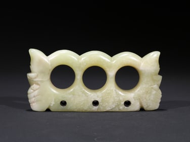 Chinese Hongshan period Hongshan culture jade animal head three-hole vessel