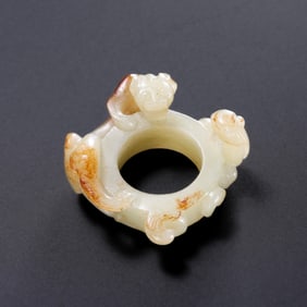 chinese Han Dynasty White Jade Red Inlaid Dragon Bi