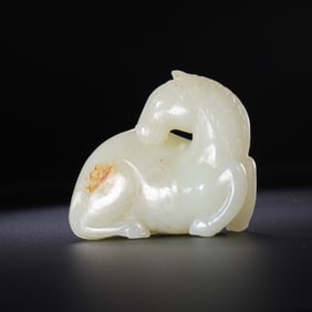 chinese Han Dynasty White Jade Red Inlaid Horse