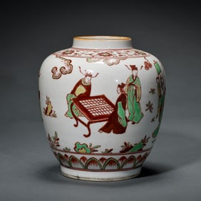 Colorful jar with hufigure figures and stories from the Ming Dynasty of China