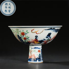 High-footed cup with story patterns from the Xuande period of the Ming Dynasty