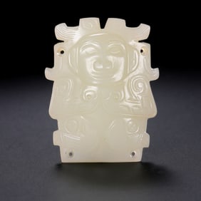 Chinese Western Zhou Dynasty Hetian White Jade Hufigure Face