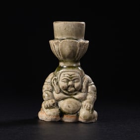 Celadon portrait lamp stand of Xiangzhou ware in Sui Dynasty of China