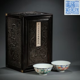 A pair of Chinese Daoguang Dynasty pastel dragon pattern bowls