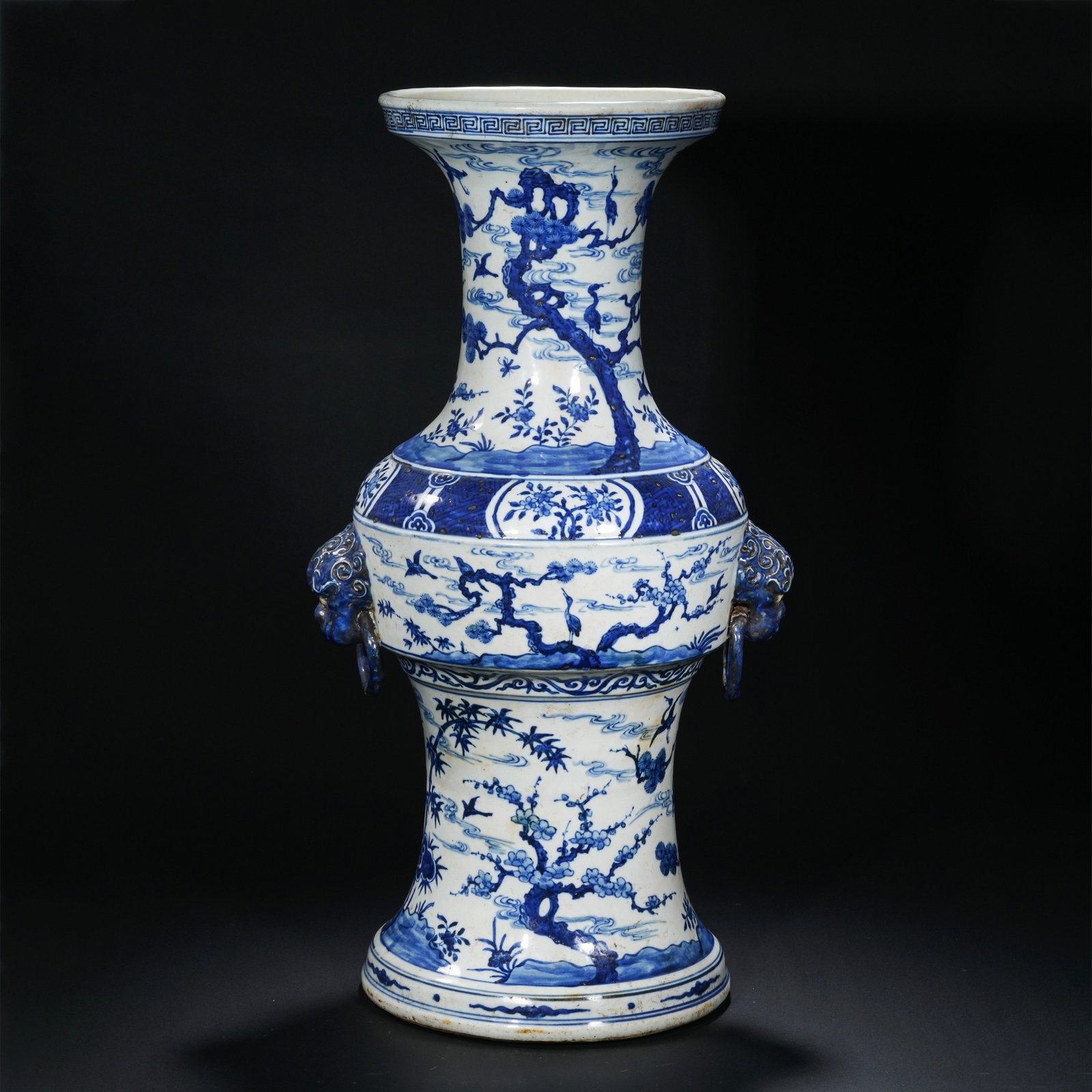 Jiajing period of the Ming Dynasty of China blue and white flower and bird pattern double shop first: H. 56.5 cm. Diem 21 cm.