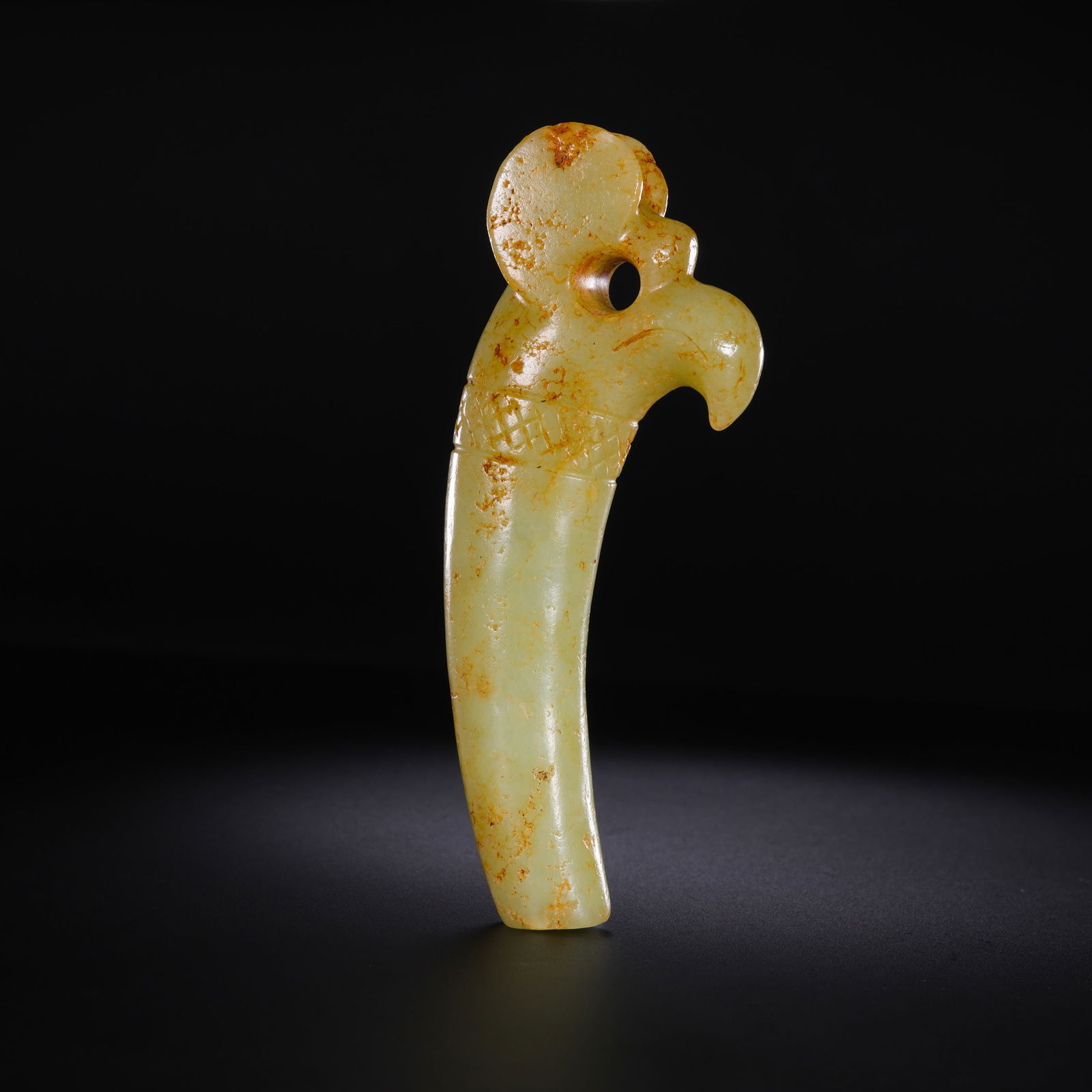 Jade Owl from the Hongshan Culture of the Hongshan Period in China: H. 13 cm. W. 5 cm. Weight 150.7 gram.Lot 458-525 is from the estate of Gottfried Otter in the UK. Gottfried Otter opened an antique shop in the UK in his early years. With the guidance of a Chinese an