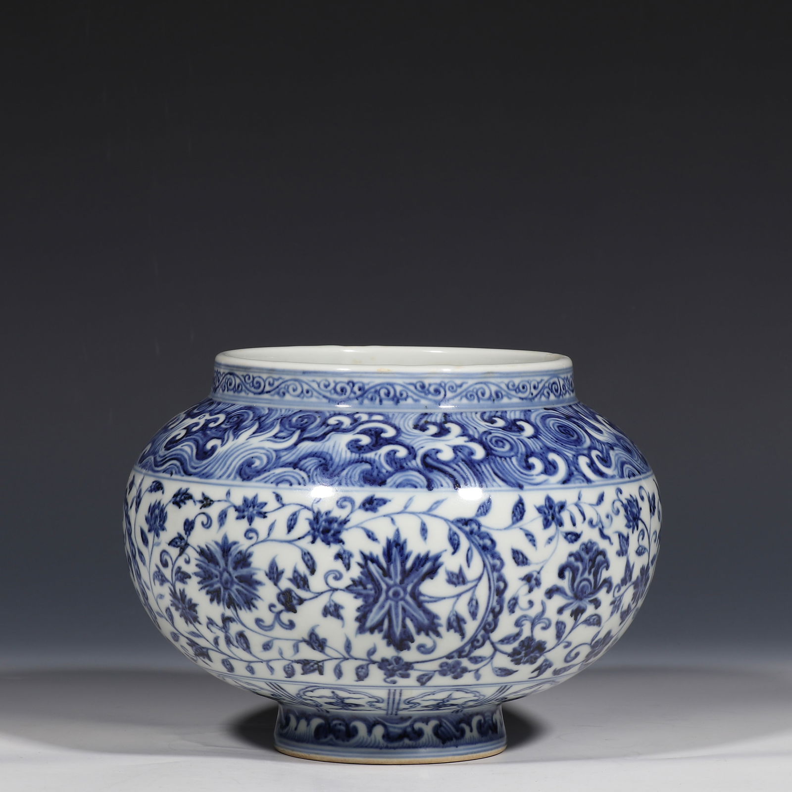 Chinese Ming Dynasty blue and white wrapped branches flower pattern jar (1 of 9)