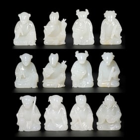 A group of Chinese Qing Dynasty Hetian white jade twelve animal portraits