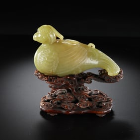 Chinese Qing Dynasty Hetian Yellow Jade Phoenix Bird
