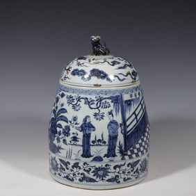 Chinese Ming Dynasty Blue and White Figure Story Pattern Jar