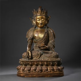 Chinese Qing Dynasty Gilded Bronze Buddha Seated Figure