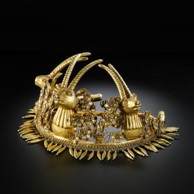 Ancient Persian culture pure gold three-goat head hat crown