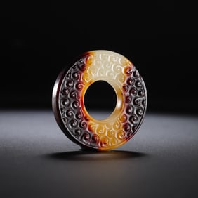 Chinese Han Dynasty White Jade Red Infiltration Cloud Pattern Bi