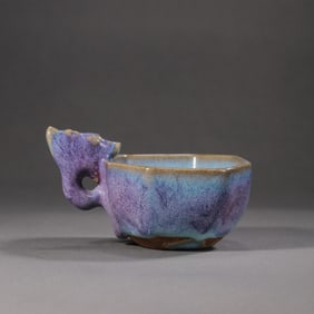 Chinese Northern Song Dynasty Jun kiln sky blue glaze cup with red dragon handle